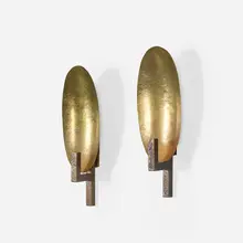 Coque sconces, pair by Hervé van der Straeten, c. 2004, hammered brass, patinated bronze, sold Oct 2018