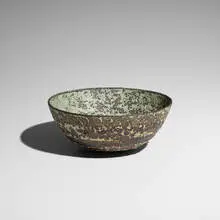 bowl by Gertrud and Otto Natzler, c. 1965, wheel-thrown earthenware with volcanic glaze, sold Oct 2018