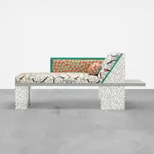 Royal daybed by Nathalie du Pasquier, 1983, laminate, printed cotton fabric, sold Oct 2018