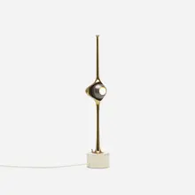 Cobra table lamp, model 12919 by Angelo Lelii, c. 1962, brass, enameled steel, black oxide steel, sold Oct 2018