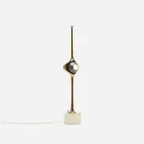 Cobra table lamp, model 12919 by Angelo Lelii, c. 1962, brass, enameled steel, black oxide steel, sold Oct 2018