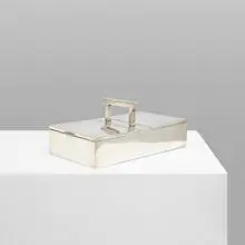 cigar box by Eduard Friedman, c. 1910, silver-plated brass, cedar, sold Oct 2018