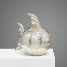 Teghini, Fish ice bucket, c. 1970, silver-plated brass