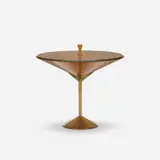 Robert Mango, occasional table, c. 1950, mahogany, brass, glass