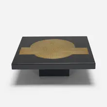 Roger Vanhevel, coffee table, c. 1972, laminate over pressboard, etched brass