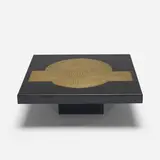 Roger Vanhevel, coffee table, c. 1972, laminate over pressboard, etched brass