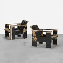 Gerrit Rietveld, Crate chairs, pair, lacquered deal