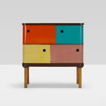 Swingline cabinet by Henry P. Glass, 1952, lacquered masonite, masonite, walnut, sold Oct 2018