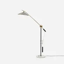 Esperia, adjustable floor lamp, c. 1955, enameled steel, brass, marble, enameled aluminum