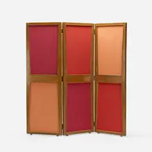 folding screen from the Administrative Buildings, Chandigarh by Pierre Jeanneret, c. 1957, teak, fabric, steel, sold Oct 2018