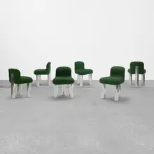 Cini Boeri, Botolo rolling chairs, set of six, 1973, chrome-plated steel, Jack Lenor Larsen upholstery