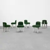 Cini Boeri, Botolo rolling chairs, set of six, 1973, chrome-plated steel, Jack Lenor Larsen upholstery