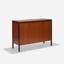 George Nelson, Rare Black Frame cabinet, c. 1955, teak, lacquered wood, enameled steel
