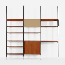 George Nelson & Associates, CSS (Comprehensive Storage System), teak, enameled aluminum, aluminum, upholstery