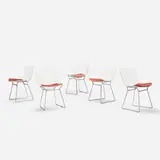 Harry Bertoia, dining chairs, set of five, enameled steel, chrome-plated steel, vinyl