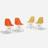 DSRs, set of four by Charles and Ray Eames, molded fiberglass, zinc-plated steel, rubber, plastic, sold Sep 2018