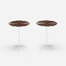 Petal occasional tables model P320, pair by Richard Schultz, 1962, enameled aluminum, lacquered redwood, sold Sep 2018