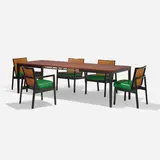 George Nelson & Associates, dining set, 1959, teak, lacquered wood, vinyl, cane