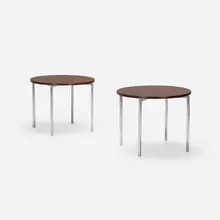 Florence Knoll, occasional tables, pair, c.1960, walnut, matte chrome-plated steel