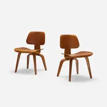 Charles and Ray Eames, DCWs, pair, walnut plywood, rubber