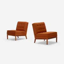 Florence Knoll, lounge chairs, pair, 1955, upholstery, walnut