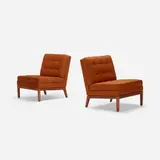 Florence Knoll, lounge chairs, pair, 1955, upholstery, walnut