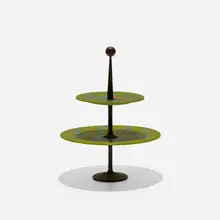 Frances and Michael Higgins, Arabesque two-tier server, c. 1960, fused glass, patinated brass, hickory
