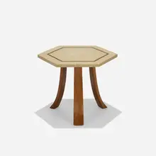 occasional table by Harvey Probber, c. 1960, terrazzo, mahogany, brass, sold Sep 2018