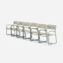 Walter Lamb, lounge chairs model C-1700, set of six, c. 1952, bronze tubing, cotton cord