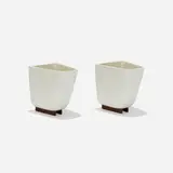 Malcolm Leland, planters model DB-2, pair, c. 1961, glazed stoneware, redwood
