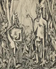 Conroy Maddox, Untitled, pen and ink 32.5 x 26cm .