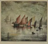 L. S. Lowry, Untitled, Laurence Stephen Lowry RA (1887-1976) 'Sailing Boats' offset lithograph in colours