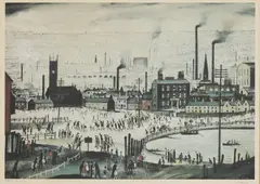 Untitled by L. S. Lowry, Laurence Stephen Lowry RA (1887-1976) ‘An Industrial Town’ offset lithograph in colours, sold Apr 2021
