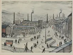 Untitled by L. S. Lowry, Laurence Stephen Lowry RA (1887-1976) ‘Huddersfield’ offset lithograph in colours, sold Apr 2021