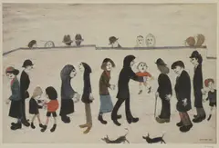 Untitled by L. S. Lowry, Laurence Stephen Lowry RA (1887-1976) 'Man Holding Child' offset lithograph in colours, sold Apr 2021