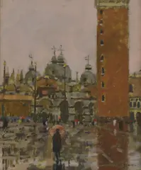 Untitled by Ken Howard, oil on canvas board 30 x 25cm ., sold Apr 2021