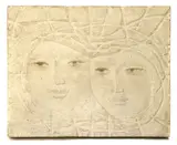 Heinz Henghes, Untitled, 1906-1975) Two heads carved sandstone panel 56 x 70cm .