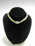 Naja Salto, A Georg Jensen Choker,, the three panels enamelled in purple, yellow and red to chain and clasp,