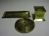 Margaret Gilmour, A three piece brass desk set,, A three piece brass desk set,