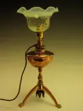 William Arthur Smith Benson, A copper, brass and vaseline glass lamp,