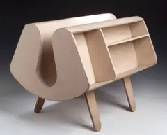 Egon Riss and Jack Pritchard, An Isokon Penguin Donkey Bookcase, white painted bent plywood U-shape form incorporating shelves on tapering legs,