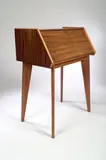 Neil Morris, A Cumbrae Range Bureau, manufactured by Morris of Glasgow, Australian walnut and sycamore lined with fitted interior on tapering supports