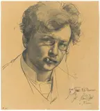 Karl Stauffer-Bern, Selbstbildnis mit Zigarette, 1883, Bleistift auf braunem Papier