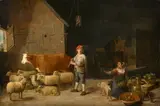 David Teniers d.J., Stallbild mit Schafen. Um 1650/52 und um 1675, Öl auf Eichenholz