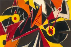 Ernst Wilhelm Nay, Um drei rote Punkte, 1950, Öl auf Leinwand