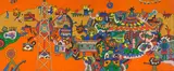 Alexis Akrithakis, Lunapark, 1967, Öl auf Papier, auf Leinwand aufgezogen