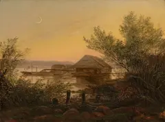 Carl Gustav Carus, Schiffsmühle auf der Elbe bei Dresden, 1826, Öl auf Leinwand