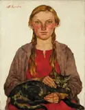 Lotte Laserstein, Mädchen mit Katze, Um 1932, Öl auf Holz
