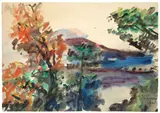 Lovis Corinth, Herbst“ (Walchensee), 1921, Aquarell auf leichtem Karton