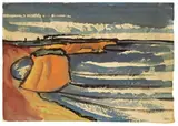Emil Nolde, Küstenlandschaft, Aquarell auf Japanbütten, auf Japan aufgezogen